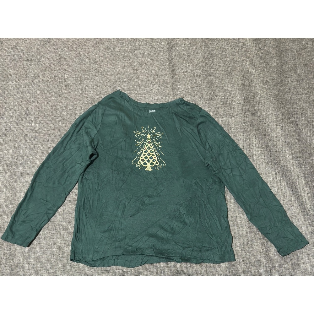 Croft & Barrow Womens XL T Shirt Green Long Sleeve Christmas Tree Graphic